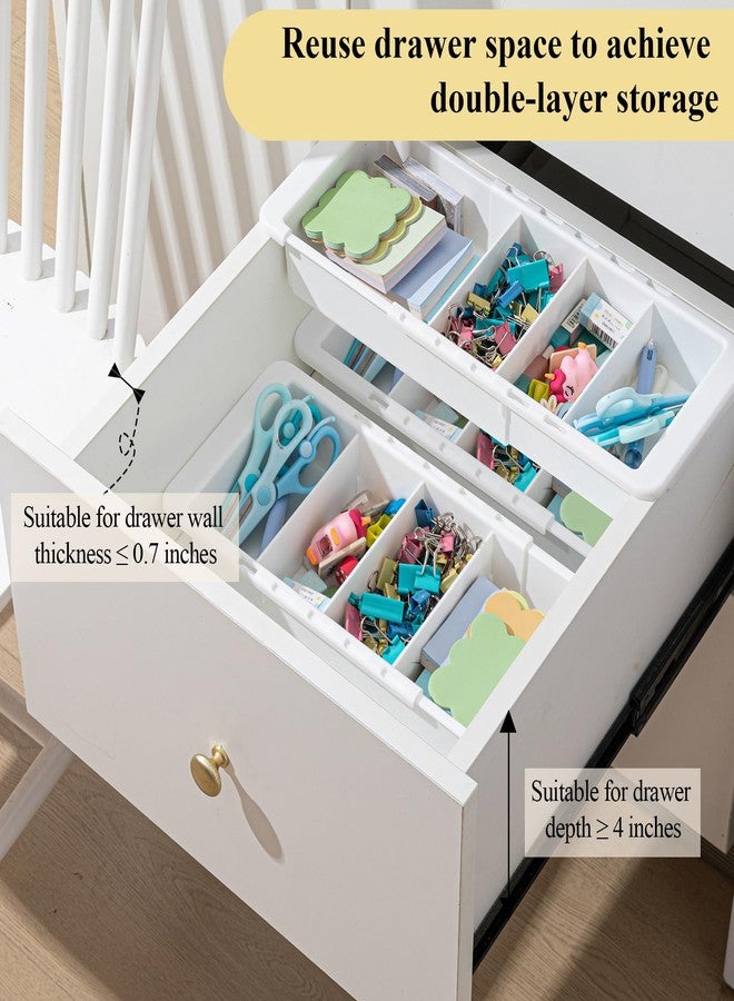 BrightRow 3 Pcs Expandable Drawer Organizer Bins Adjustable Deep Drawer Hanging Organizer Tray Expandable 11.4 to 18.1 Inches Plastic Dividers Storage for Office Bathroom Bedroom Kitchen Desk, White - Image 5
